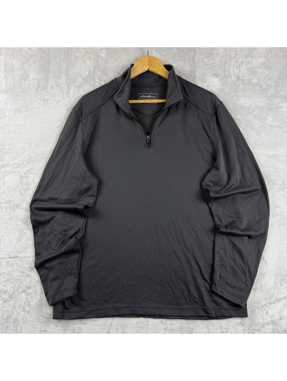 Eddie Bauer Men L Black 1/4 Zip Pullover Top Long Sleeve Outdoor Gorpcore Layer